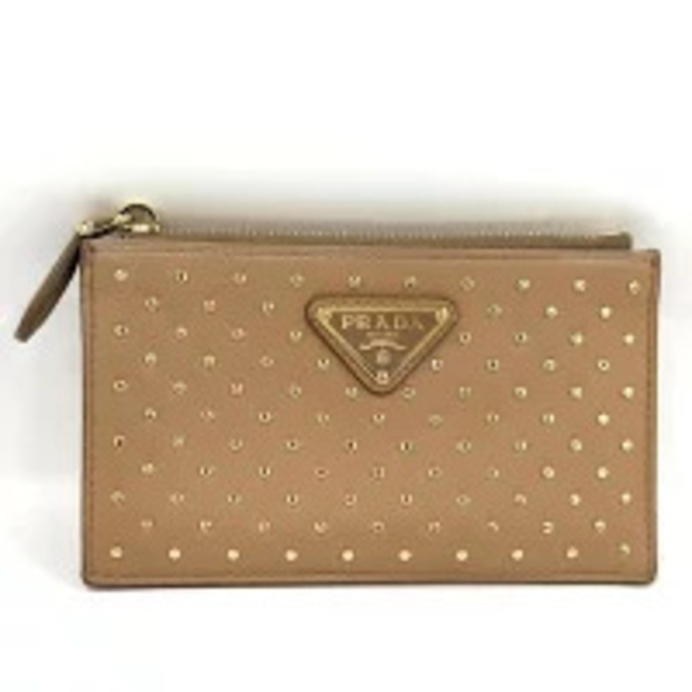 Prada Fragment Case Card Studded Leather Brown